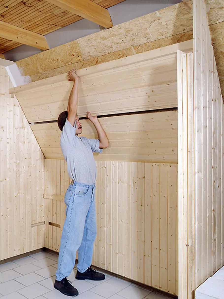 Bausatz für die Sauna: Schritt 8 von 11 Sauna in Dachschräge