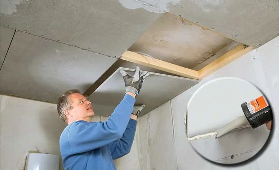 Decke mit Einbauspots: Schritt 6 von 15 Zementbauplatten verkleben
