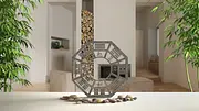 Zwischen zwei Bambuspflanzen steht ein hölzernes Bagua – ein Werkzeug aus dem Feng Shui, um Räume zu kartographieren. - Foto: AdobeStock / ArchiVIZ
