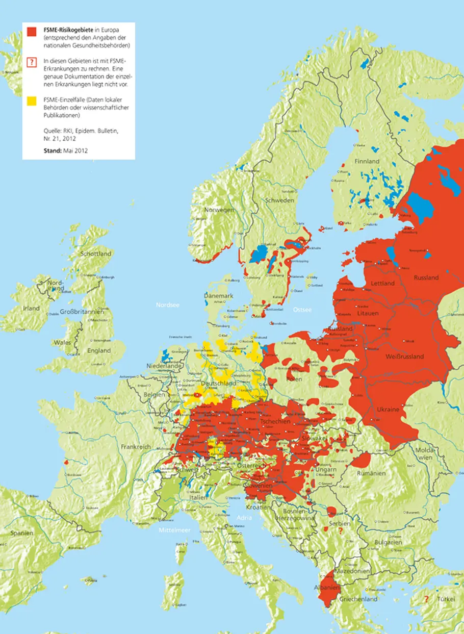FSME-Risikogebiete in Europa FSME-Risikogebiete Europa