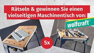 Wolfcraft Gewinnspiel - Foto: Foto: Hersteller / Wolfcraft; Hintergrund: iStock / Xurzon