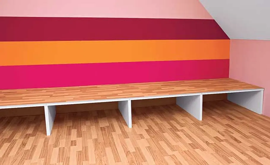 Dachschräge-Regal: Schritt 10 von 30 Sitzpodest mit Schubkästen