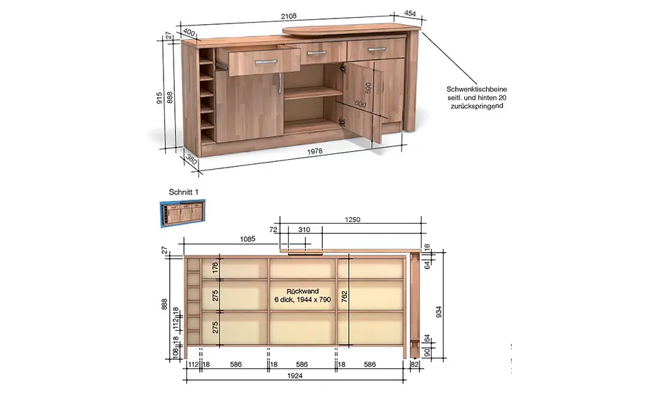 Sideboard mit Schwenk-Theke