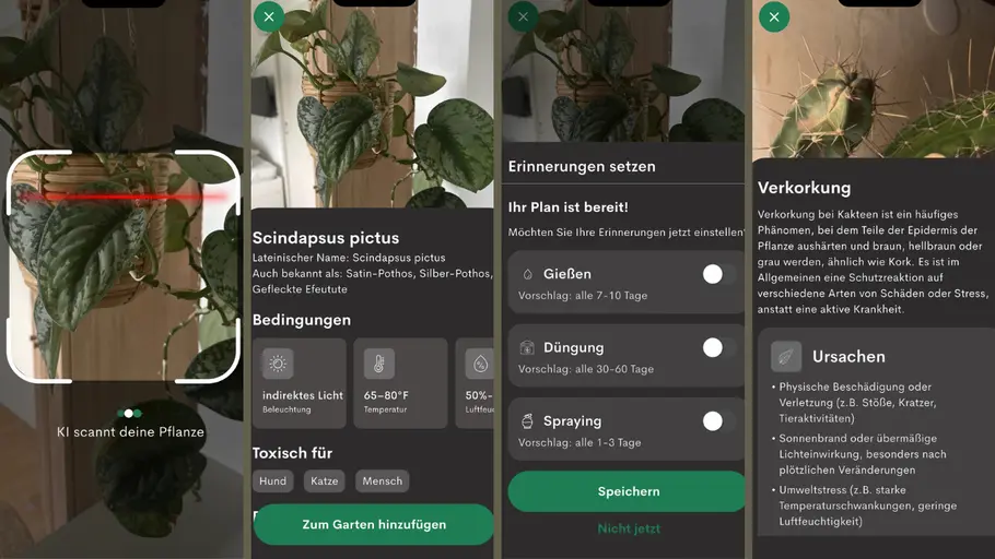 Screenshots aus der Pflanzen-App Plantix