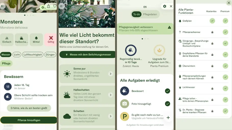 Screenshots aus der Pflanzen-App Planta