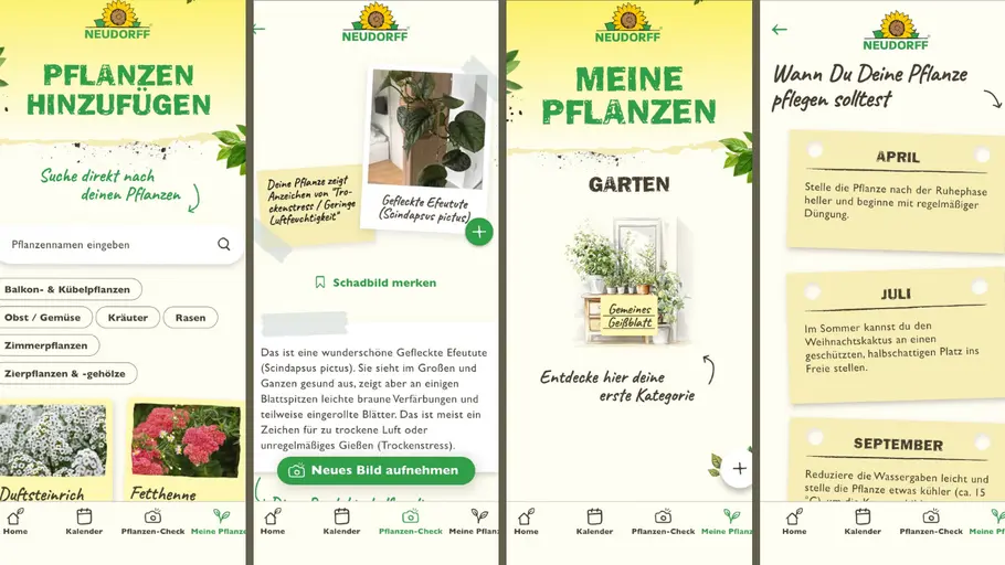 Screenshots aus der Pflanzen-App von Neudorff