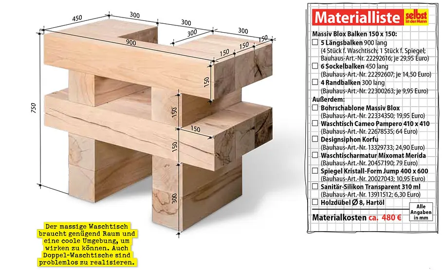 Waschplatz aus Holzbalken bauen