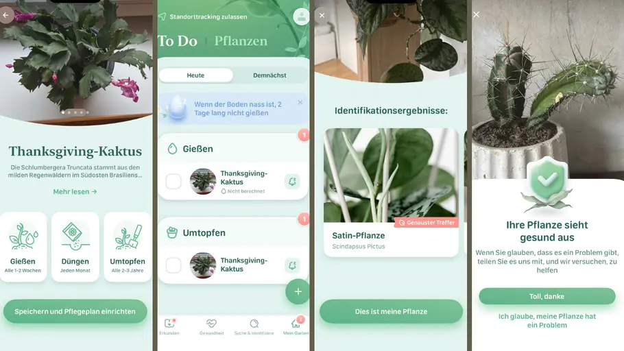 Screenshots aus der Pflanzen-App Blossom