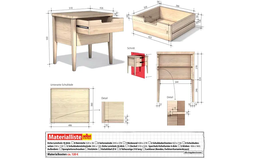 Hochwertigen Nachtschrank selber bauen