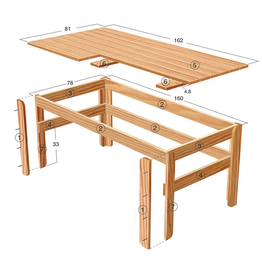 Kinderzimmermöbel: Schreibtisch bauen Zeichnung Schreibtisch