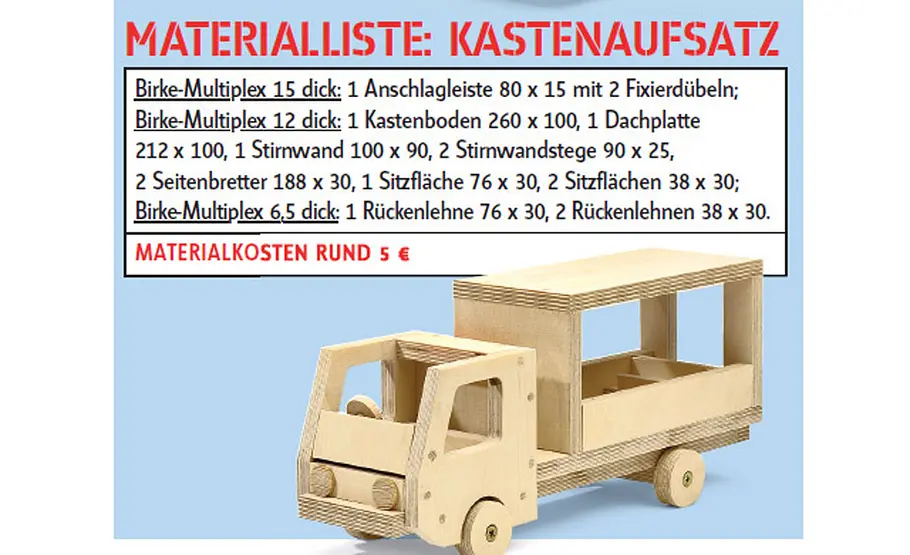 Kipper selber bauen Kipper: Materialliste
