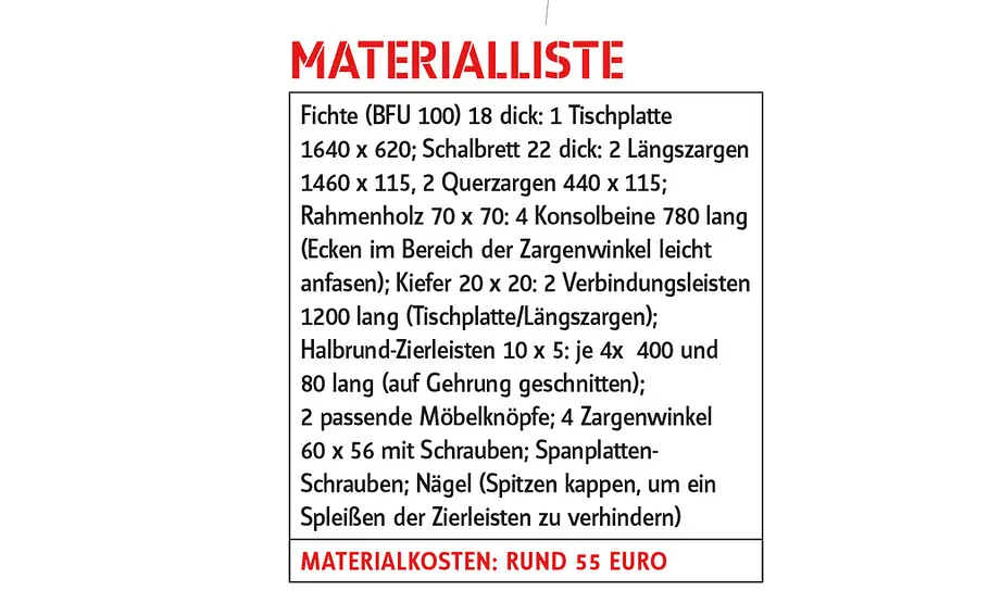 Zeichnung: Konsolentisch bauen Konsolentisch bauen