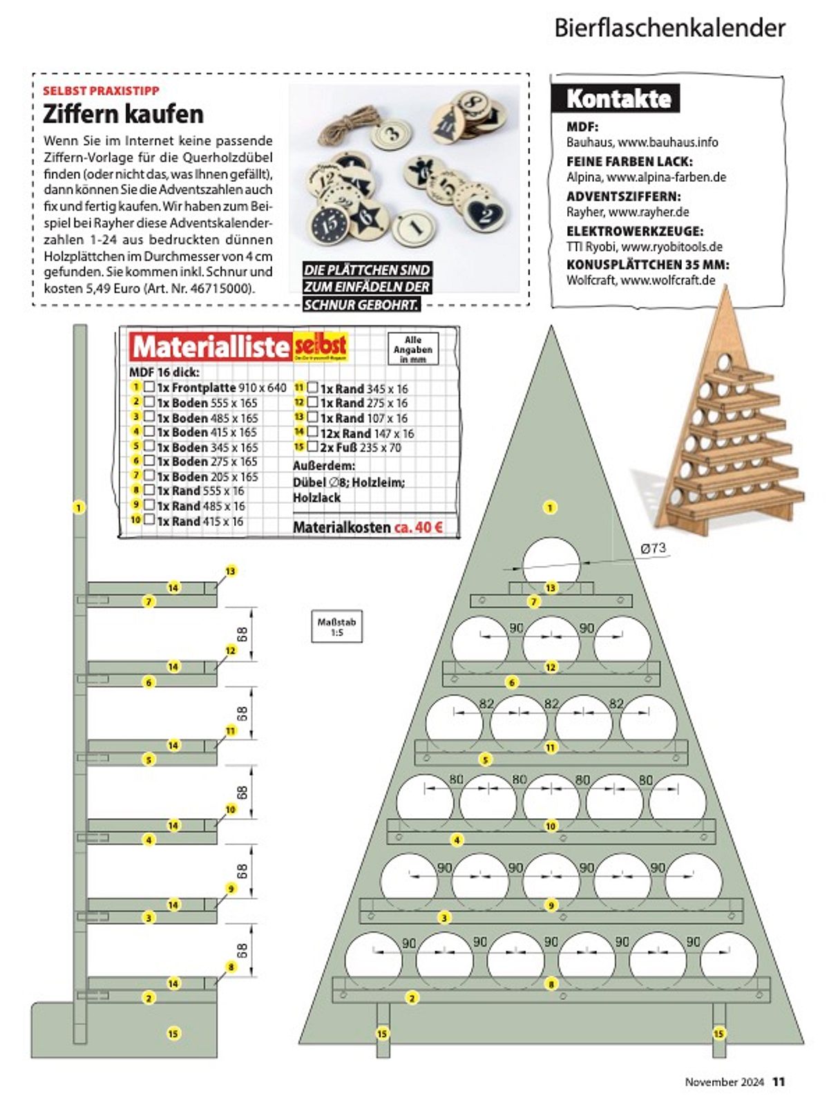 Materialliste Bierflaschenkalender