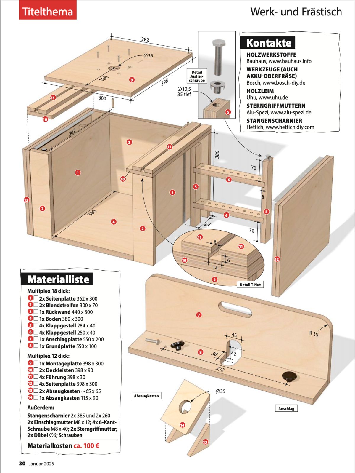 Materialliste und Zeichnung 