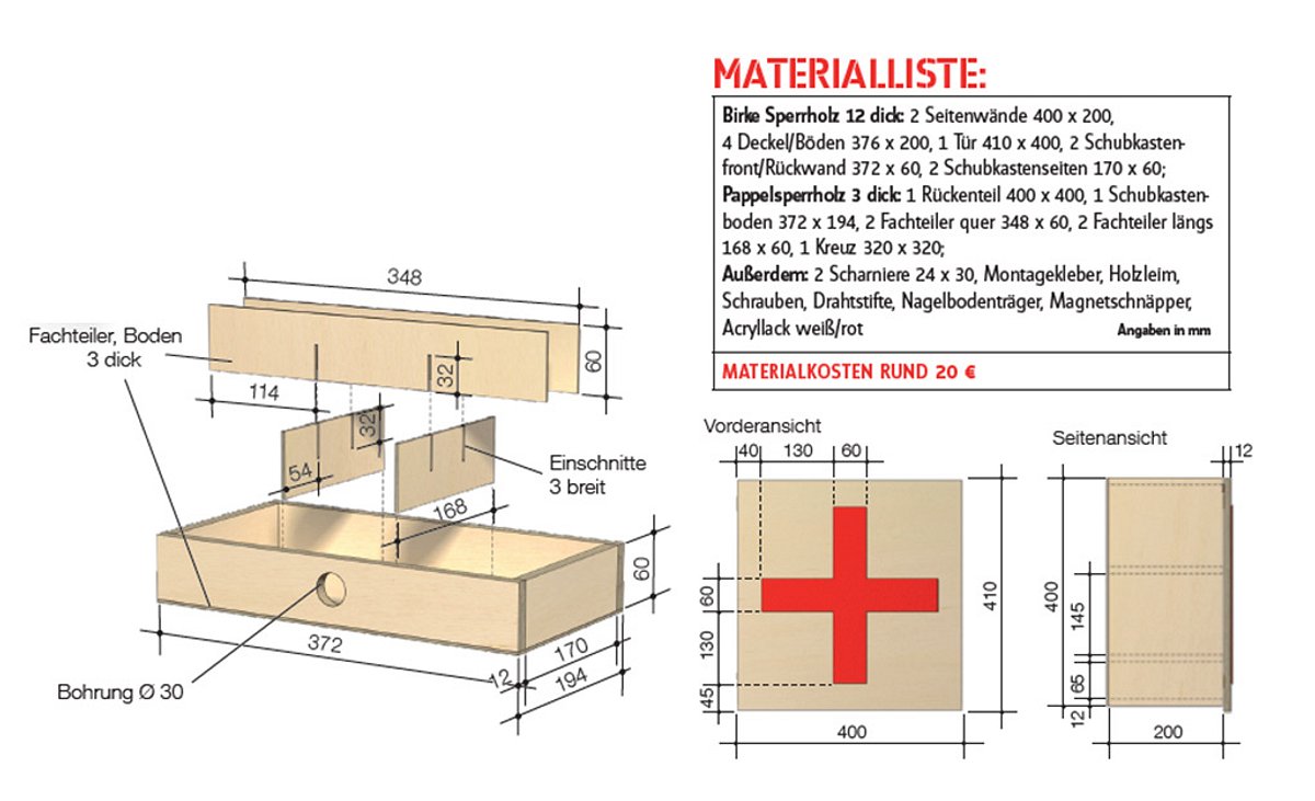 Medizinschrank Zeichnung und Materialliste