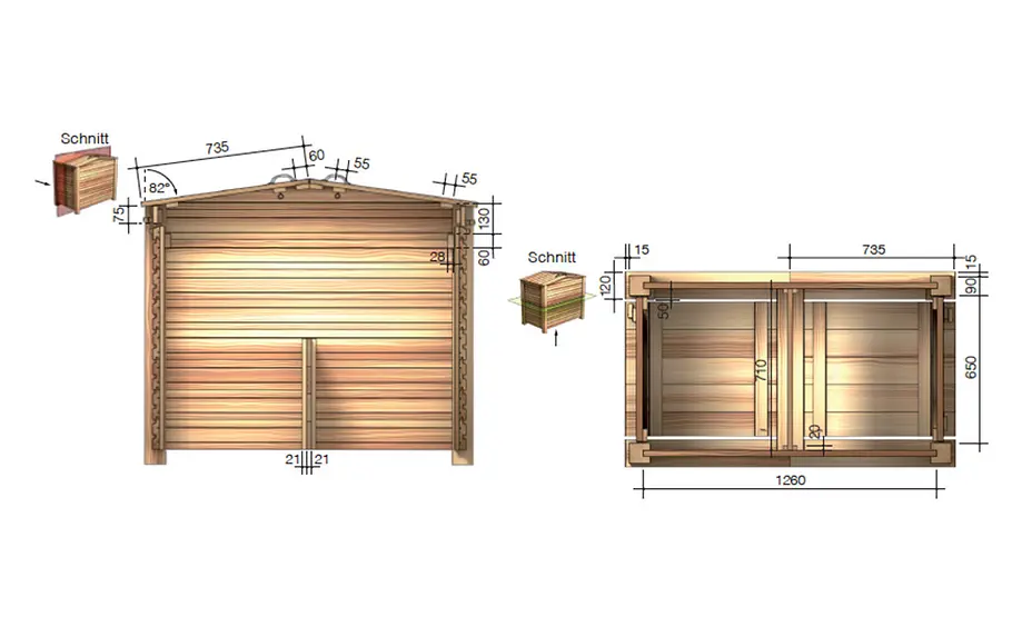 Zeichnung: Holz-Mülltonnenbox Holz-Mülltonnenbox Zeichnung
