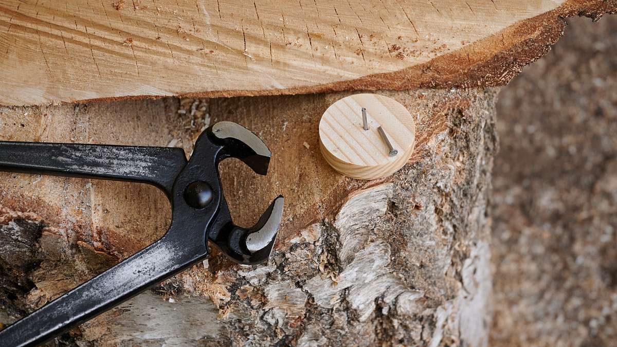 Nagel in Holztropfen schlagen