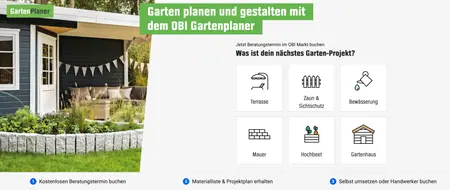 Aufbau des Obi Gartenplaners mit Auswahlmöglichkeiten