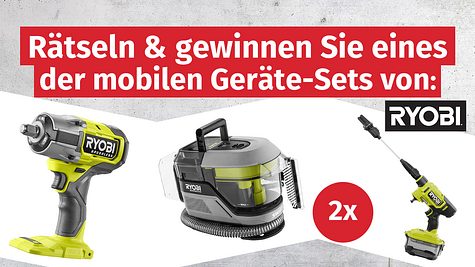 Ryobi Gewinnspiel - Foto: Hersteller / Ryobi; Hintergrund: iStock/ Xurzon