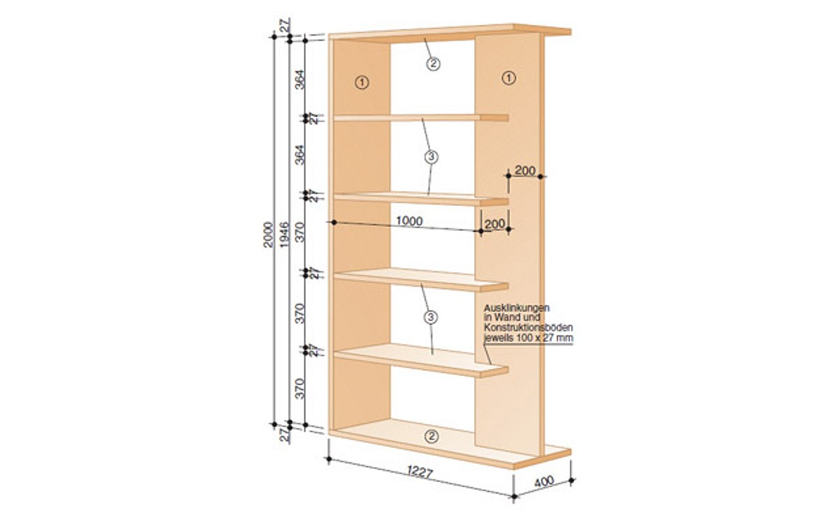 Raumteiler-Regal: Querschnitt