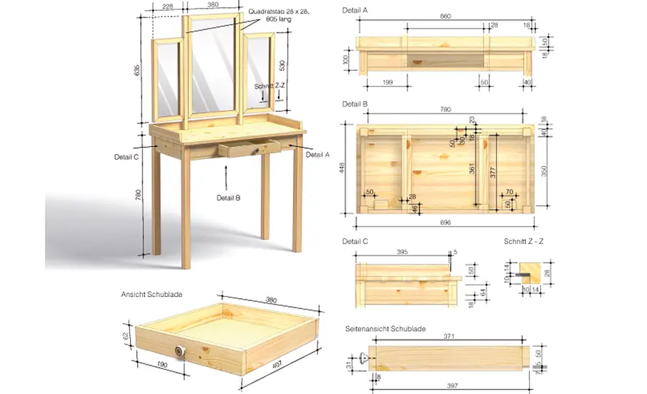 Schminktisch bauen Schminktisch: Maße