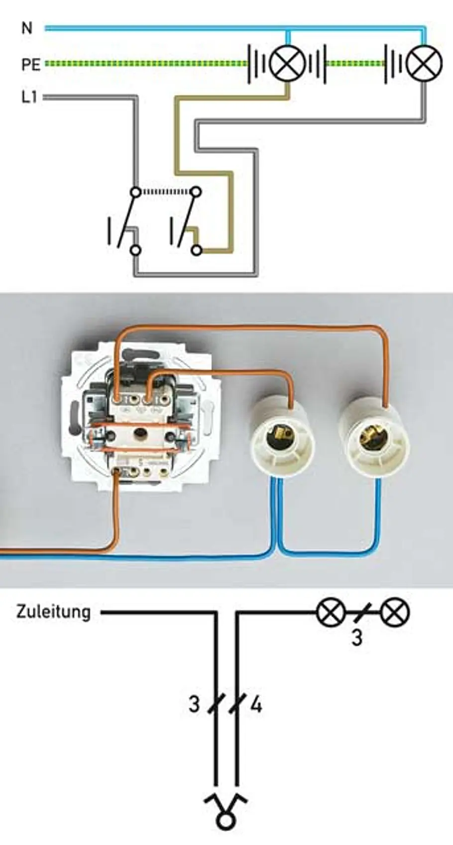 Kabel unter Putz verlegen Schaltplan Serienschaltung
