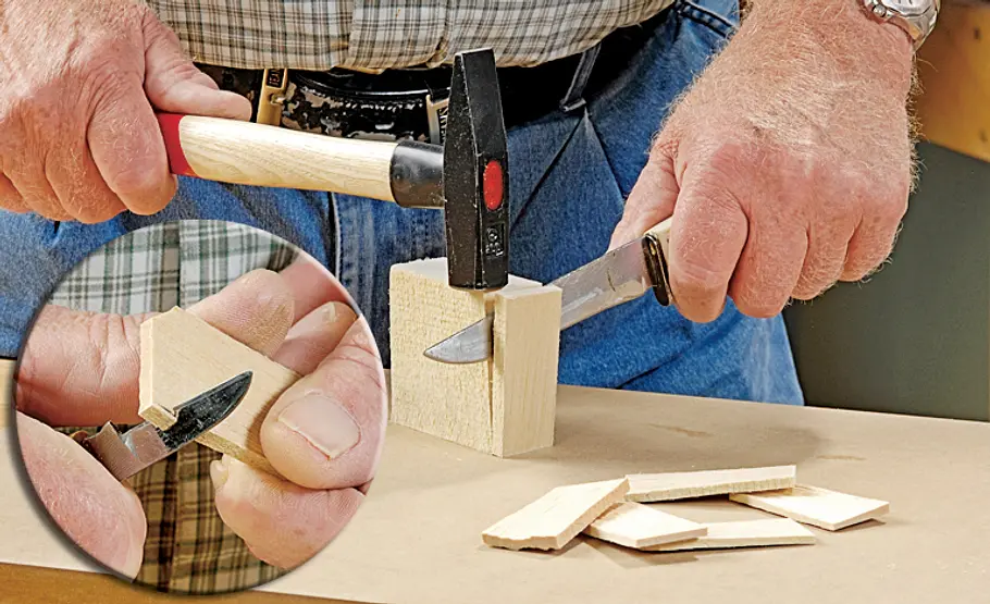Stallkrippe bauen: Schritt 40 von 53 Holzschindeln zuschneiden