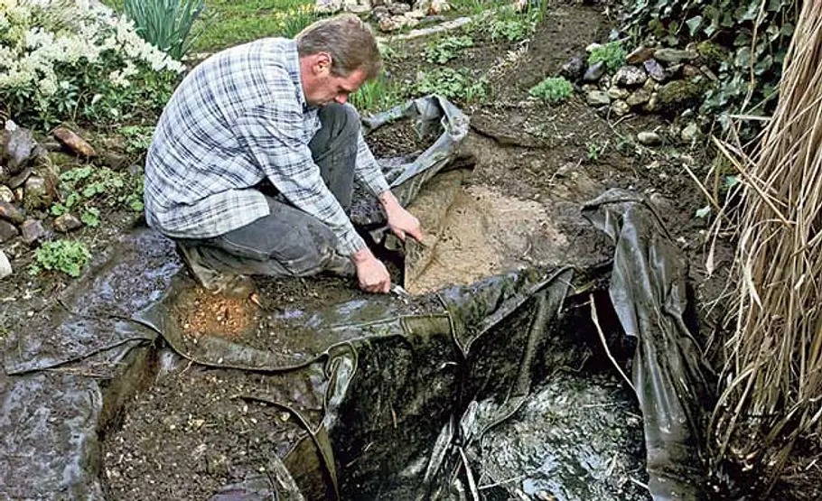 Teich sanieren: Schritt 3 von 22 Teichfolie entfernen