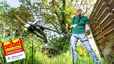 Person mit Akku-Freischneider in Froschperspektive - Foto: sidm / Michael Müller-Münker Person mit Akku-Freischneider in Froschperspektive - Foto: sidm / Michael Müller-Münker