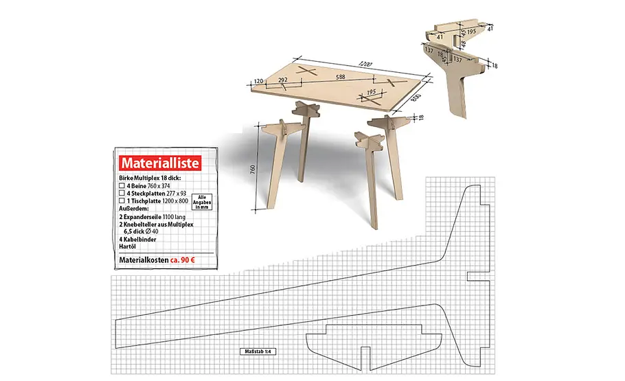 Esstisch zum Stecken selber bauen Tisch quadratisch Zeichnungen und Materialliste