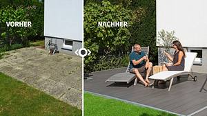 Terrasse aus Waschbetonplatten wird mit WPC-Dielen verkleidet - Foto: sidm / CK, GB