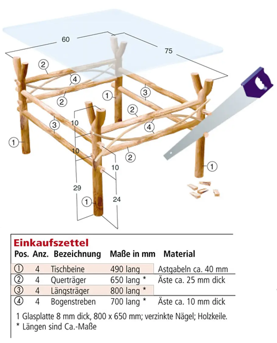 Tisch aus Ästen Möbel aus Ästen selber bauen